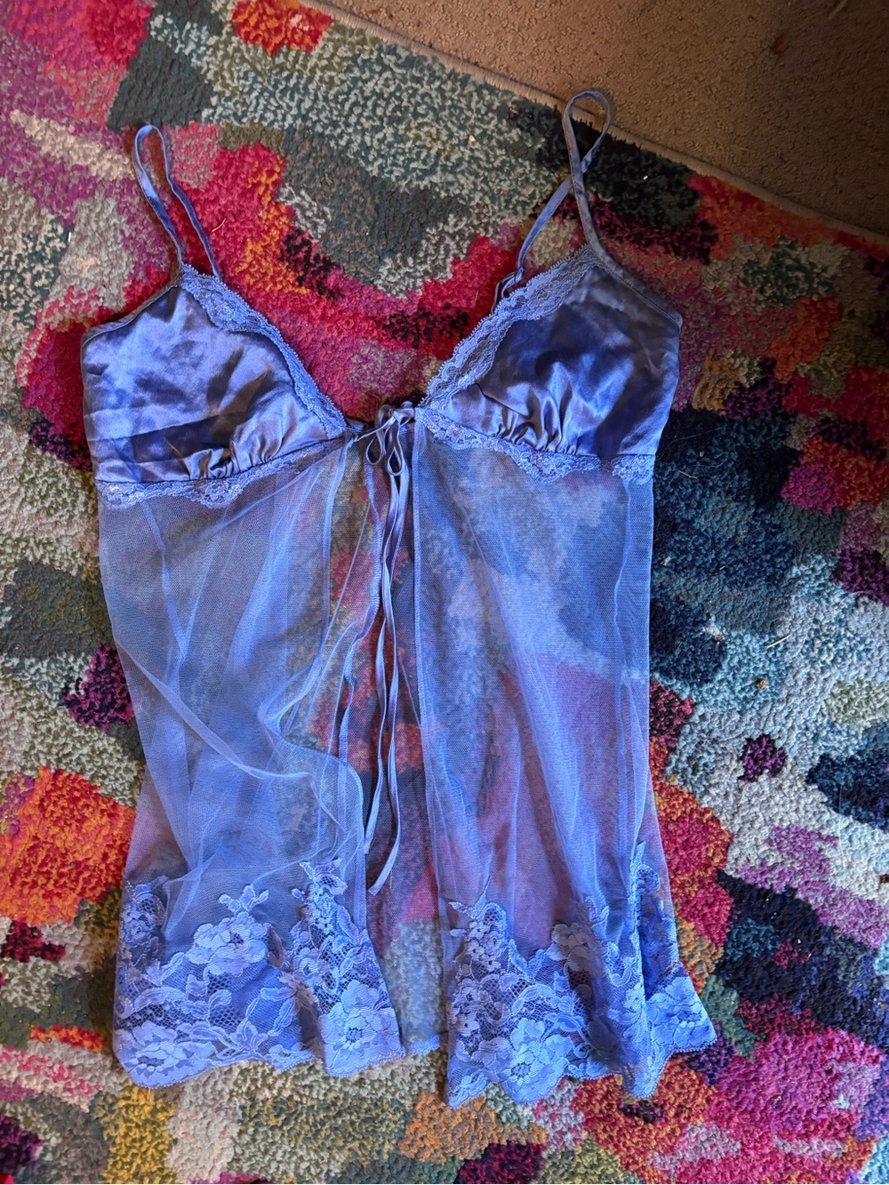 Sheer silk and Lace Trim Lavender Babydoll Chemise - Women Intimates & Sleepwear